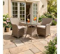 Dellonda Chester 3 Piece Rattan Garden Furniture Dining Set, Glass Table, Brown