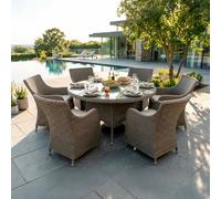 Dellonda Chester 7 Piece Rattan Wicker Outdoor Dining Set with Tempered Glass Table Top, Brown - DG85