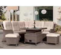 Dellonda Chester Garden Rattan Corner Sofa Lounger, Table & Stool Set, Brown