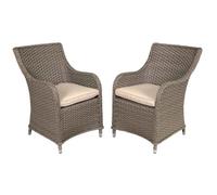 Dellonda Chester Rattan Garden Dining Arm Chairs & Cushions, Set Of 2, Brown