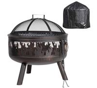 Dellonda Deluxe 24" Fire Pit, Fireplace, Outdoor Patio Heater, Decoration Rings, Supplied with Cooking Grill, Safety Screen, Poker & Cover - DG242