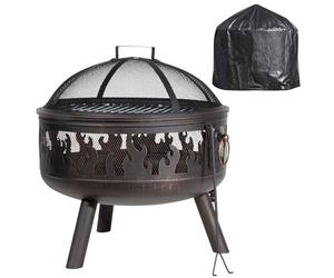 Dellonda Deluxe 24" Fire Pit, Fireplace, Outdoor Patio Heater, Decoration Rings, Supplied with Cooking Grill, Safety Screen, Poker & Cover - DG242