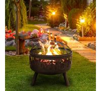 Dellonda Deluxe Firepit With Cooking Grill, Safety Screen & Poker