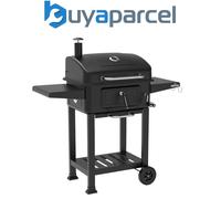 Dellonda DG283 Charcoal Grill BBQ Smoker and Trolley with 2 Side Shelves - Black