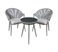 Dellonda Echo 3 Piece Aluminium Outdoor Balcony Chair & Table Set Glass Top Grey