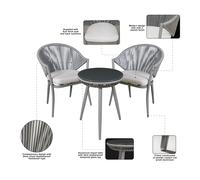 Dellonda Echo Balcony Chair Coffee Table Set 3 Pieces Aluminium Glass Top DG58