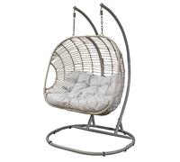 Dellonda Egg Hanging Swing Chair, Wicker Rattan Basket, Steel Frame, Double - DG61, Brown