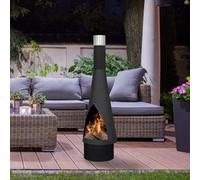 Dellonda Outdoor/Garden/Patio Chiminea, Fireplace, Fire Pit, Heater, Ø37 x H127cm - Black Steel