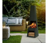 Dellonda Outdoor Chiminea, Fireplace, Heater with Firewood Storage, W45 x H150cm - Black Steel
