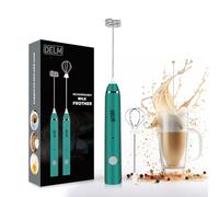 DELM Electric Milk Frother, Coffee Frother, Rechargeable, Drink Mixer, Handheld Frother, Mixer, Kitchen Aid, Hand Mixer, Electric Mixer, USB Rechargeable, Bulletproof (Green)