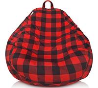 Delmach Bean Bag Stuffed Animal Storage Chair Cover (No Filler) for Kids and Adults, Soft Premium Buffalo Check Plaid Cotton Canvas, 3ft (Cover Only)