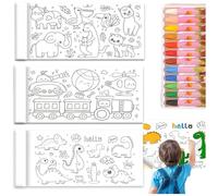 Delmkin 3 Rolls of Cutting Drawing Paper for Children with 12 Coloring Pencils for Boys and Girls, Children's Coloring Roll (Combination 1)