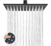 Delnet 10-Inch(25.4CM) Fixed Rain Shower Head, with Angle Adjustment, High-Pressure Square Rainfall Shower, 304 Stainless Steel Replacement Shower Head, Matte Black
