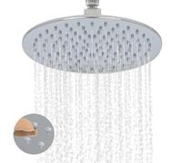 Delnet 10 inch(25.4CM) Round Fixed Rain Shower Head, Powerful & High Pressure, with Angle Adjustment, 304 Stainless Steel Replacement Rainfall Shower Head, Chrome