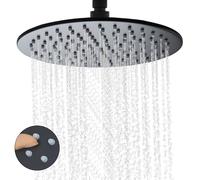 Delnet 10 inch(25.4CM) Round Fixed Rain Shower Head, Powerful & High Pressure, with Angle Adjustment, 304 Stainless Steel Replacement Rainfall Shower Head, Matte Black