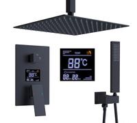 Delnet 2 Functions Digital Display Valve Shower System, 12inch Ceiling Rainfall Shower Head & Handheld Shower, Matte Black