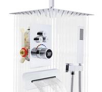 Delnet 3 Way Outlets Digital Display Valve Shower Set,16 Inch Ceiling Mounted Concealed Rain Shower System, Can Use All Options at A Time, Chrome