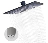 Delnet 4 Holes&6 inch(15.24CM) Fixed Rain Shower Head, High Pressure Square Overhead Shower Head, with Angle Adjustment, 304 Stainless Steel Replacement Shower Head, Matte Black