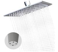 Delnet 4 Holes&6 inch(15.24CM) Fixed Rain Shower Head, High Pressure Square Overhead Shower Head, with Angle Adjustment, 304 Stainless Steel Replacement Shower Head, Chrome