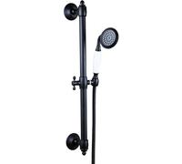 Delnet Brass Handheld Shower Head with Slide Bar Kit, Wall Mounted Shower Slider Rail with Adjustable Shower Head Holder, Traditional&High-Pressure, with 1.5M Shower Hose,Black