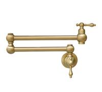 Delnet Brass Kitchen Sink Tap - Folding Two-Handle Wall-Mounted Swivel Pot Filler Faucet, Gold
