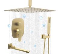Delnet Concealed Shower System Brushed Gold 12 Inch Ceiling Mounted Rain Shower System Brass Shower Mixer Set