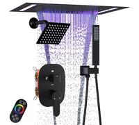 Delnet Dual Rain Shower Head System, 2 in 1 Functions Ceiling Mount 14x20inch LED Head with 6 Inch Wall Head, Rainfall Waterfall Shower Set, Matte Black