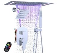 Delnet Dual Rain Shower Head System, 2 in 1 Functions Ceiling Mount 14x20inch LED Head with 6 Inch Wall Head, Rainfall Waterfall Shower Set, Chrome