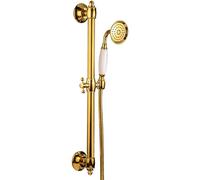 Delnet Gold Brass Handheld Shower Head with Slide Bar Kit, Wall Mounted Shower Slider Rail with Adjustable Shower Head Holder, Traditional&High-Pressure Shower Head with 1.5M Shower Hose