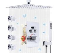 Delnet Shower System Set - 10 Inch 4 Holes Rain Head & Handheld with 3-Function Shower Valve, Can Use All Options at A Time, Chrome