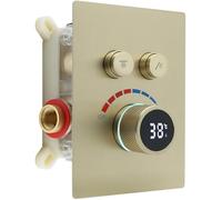 Delnet Solid Brass Shower Mixer Valve, Concealed 2 Way Outlet Digital Display Diverter Valve, Can Use All Options at A Time, Brushed Gold