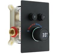 Delnet Solid Brass Shower Mixer Valve, Concealed 2 Way Outlet Digital Display Diverter Valve, Can Use All Options at A Time, Matte Black