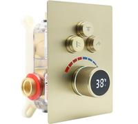 Delnet Solid Brass Shower Mixer Valve, Concealed 3 Way Outlet Digital Display Diverter Valve, Can Use All Options at A Time, Brushed Gold