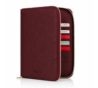 DELOA ® Travel Documents & Family Organiser, Examination Book Organiser, 3-in-1 Document Bag with Compartment for Vaccination Certificate and Passport in Saffiano Faux Leather, bordeaux, 24 cm, Zipper