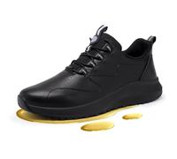 Delobi Mens Slip On Work Shoes Waterproof Kitchen Chef Restaurant Walking Sneakers Comfortable Food Service Work Shoes Leather Nursing Shoes, black, 8.5 UK