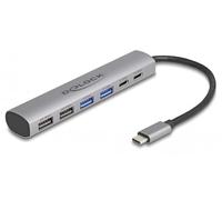 DeLOCK 6 Port USB Hub with 4 x USB Type-A female and 2 x USB Type-C female
