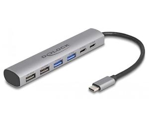 DeLOCK 6 Port USB Hub with 4 x USB Type-A female and 2 x USB Type-C female