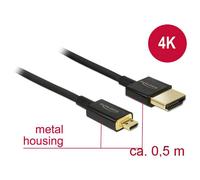 Delock 84788 HDMI-A to Micro-D Cable 0.5m 4K 60Hz Slim High Qualit...