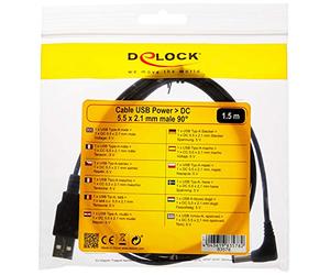 DeLOCK Cable USB Power To DC 5.5x2.1 mm Male 90 1.5 m