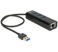 DeLOCK Hub USB 3.0 3 Port External + 1 x Gigabit LAN Port Black