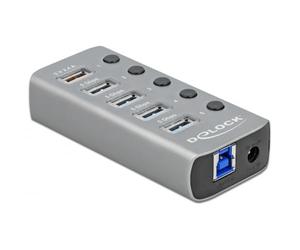 Delock USB 3.2 Gen 1 Hub with 4 Ports + 1 Fast Charging Port + 1 USB-C PD 3.0 Port 63263