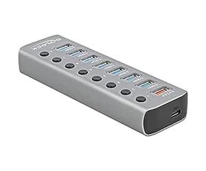 Delock USB 3.2 Gen 1 Hub with 7 Ports + 1 Fast Charging Port + 1 USB-C PD 3.0 Port with Switch and Lighting