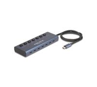 Delock USB 5 Gbps Hub with 7 USB Type-C™ Ports, Midnight Blue, with Switch, 6 Data Ports + 1 Data/PD 20 W Port, Metal, 13.9 x 5 x 1.7 cm