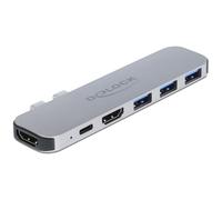 Delock USB C HUB for MacBook, 6-in-1, USB-C Adapter, Thunderbolt 3 Mini Dock, 2 x HDMI 4K, 3 x USB 3.0, USB-C PD 60 Watt, 87753