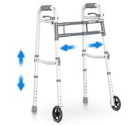 Delog Narrow Folding Walker for Seniors with Trigger Release and 5 Inches Wheels, Lightweight Supports Up to 350 lbs, Aluminum Folding Walker for Elderly Handicapped Disabled, FSA/HSA Eligible