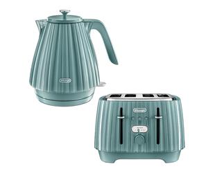 Delonghi 1.7 L Electric Jug Kettle and 4 Slice Toaster Set, Ballerina, Green
