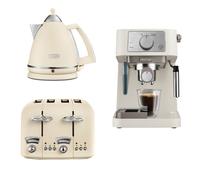 Delonghi Argento 1.7L Kettle, 4 Slice Toaster & Stilosa Coffee Machine Beige