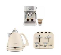 Delonghi Argento 1.7L Kettle, 4 Slice Toaster & Stilosa Coffee Machine Beige