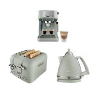 DELONGHI Argento 1.7L Kettle, 4 Slice Toaster & Stilosa Coffee Machine Green Delonghi Green