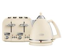 De'Longhi Argento Flora KBX3016 Kettle (3kW) and CTO4 4-Slice Toaster (1800W) (Beige)